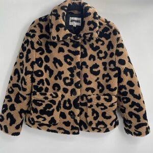APPARIS anthropologie Animal Print Leopard cheetah Faux Fleece Teddy Jacket xs